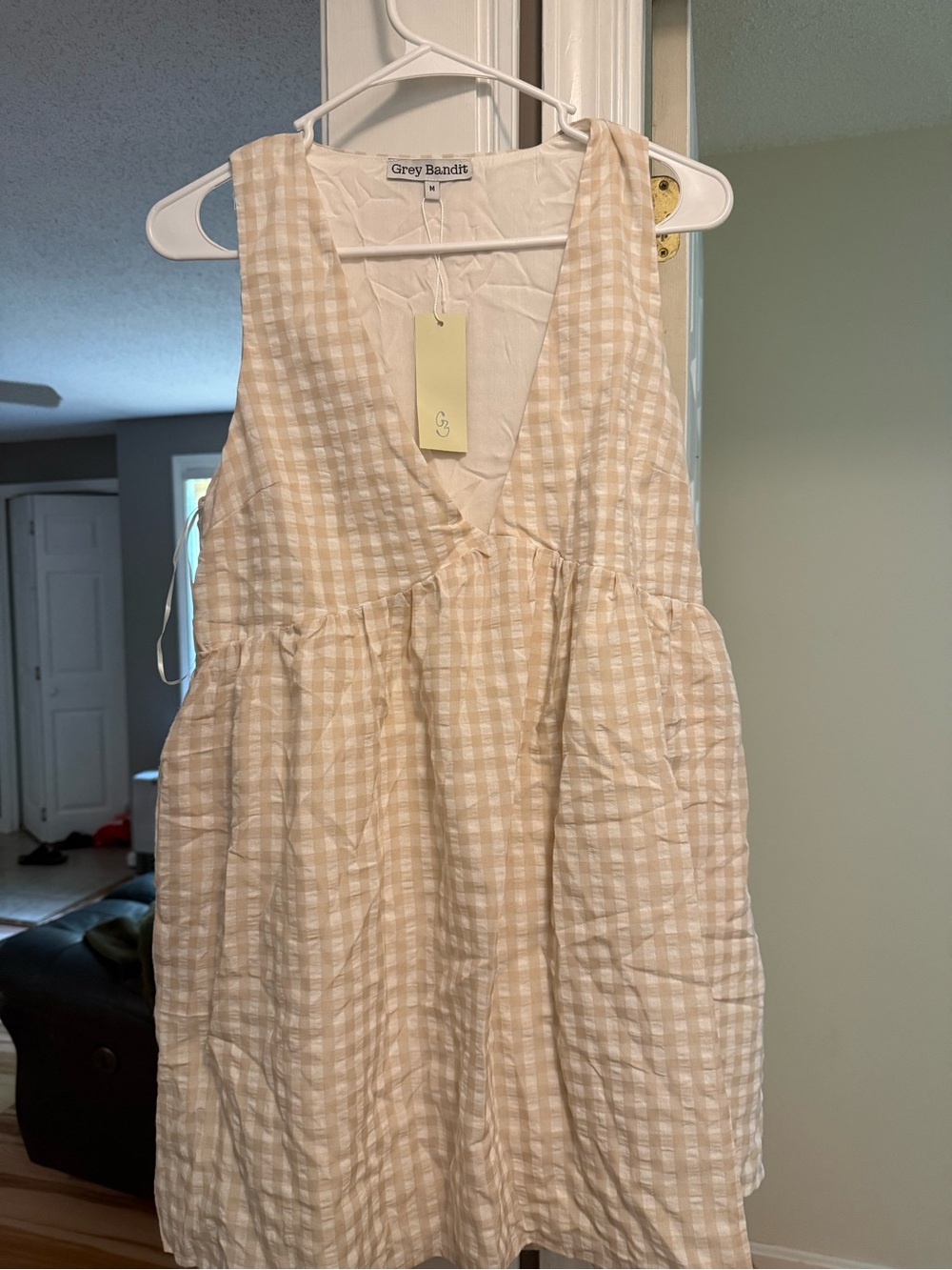 Grey Bandit Cream Gingham Mini Dress